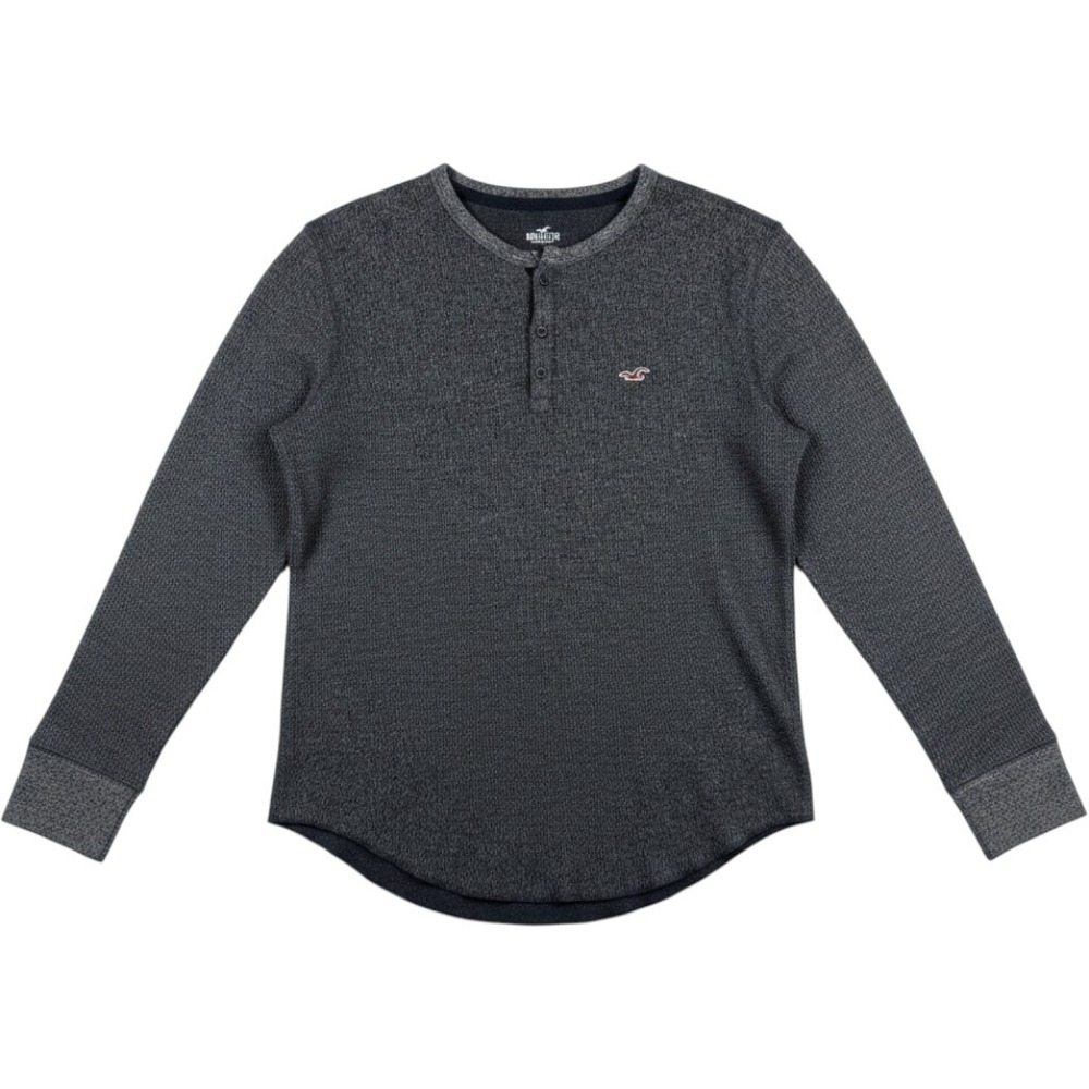 Hollister Henley‎ Shirt Mens Large Long Sleeve Waffle Knit Charcoal Gray